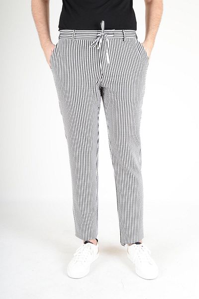 Luppo Club Marina Striped Summer Slim Fit Black Men's Trousers