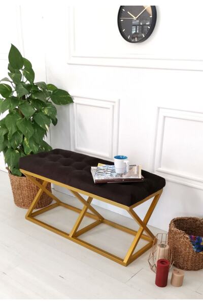evodeko Altın Ayaklı Siyah Bench Puf
