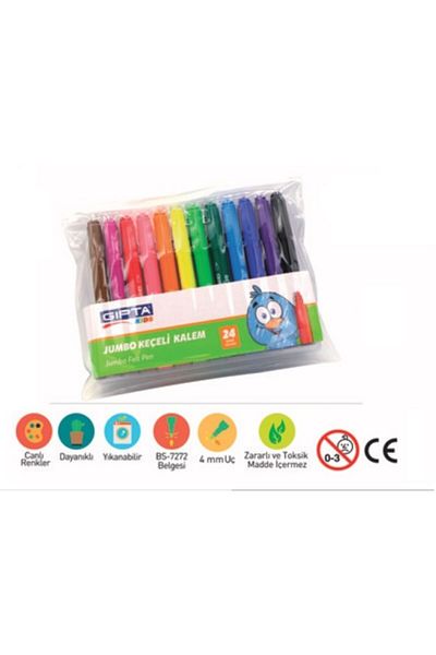 Gıpta Jumbo Felted Paint Pen PVC Zip Bag 24 Colors K4102