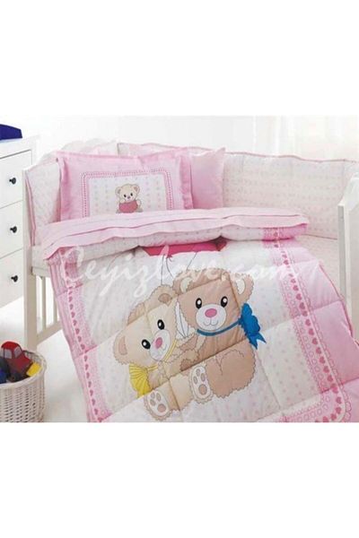 Özdilek Little Bear Ranforce Baby Sleeping Set Pink with Teddy Bear