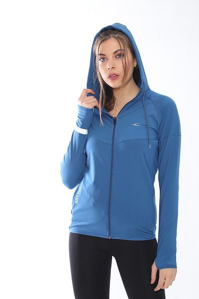 FEMELLE Hanorac sport cu glugă, din bumbac indigo, cu fermoar