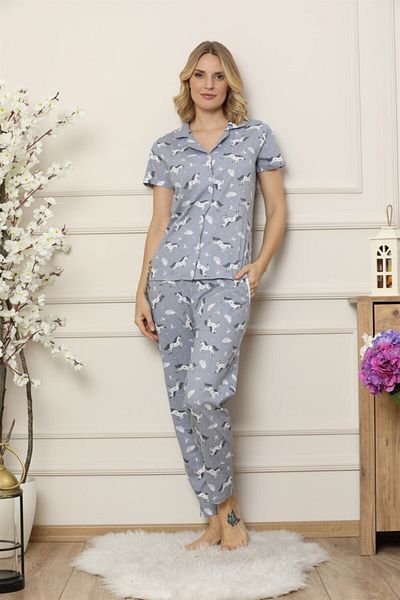 ARCAN Set de pijamale cu mânecă scurtă, cu nasturi în față, cu model