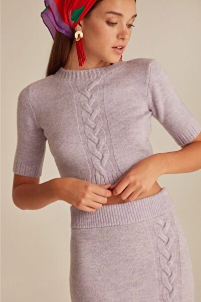 Mimoza Pulover cu jumătate de mânecă împletit din păr cu gâtul turn