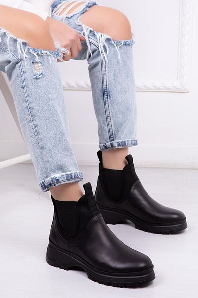 Deripabuc Genuine Leather Black Stretch Women's Leather Boots Trc-98208