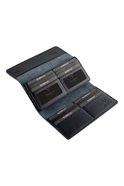 Garbalia Genuine Leather Saddler Stitched Navy Blue Women's Money Portfolio with Phone Compartment