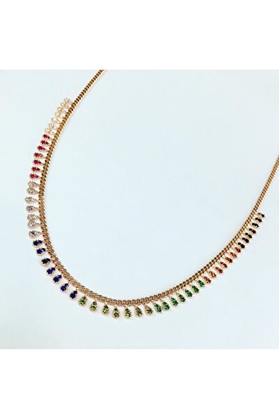 Tmt Silver Gümüş Rose Bronz Renkli Zirkon Taşlı Tıffany Kolye