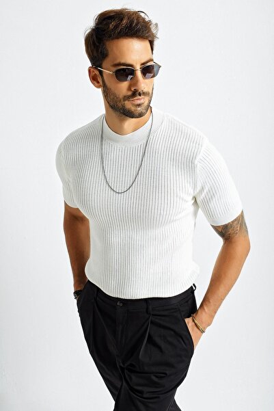 CHUBA Ανδρικό πλεκτό πουλόβερ με κοντό μανίκι με λαιμόκοψη 21w301