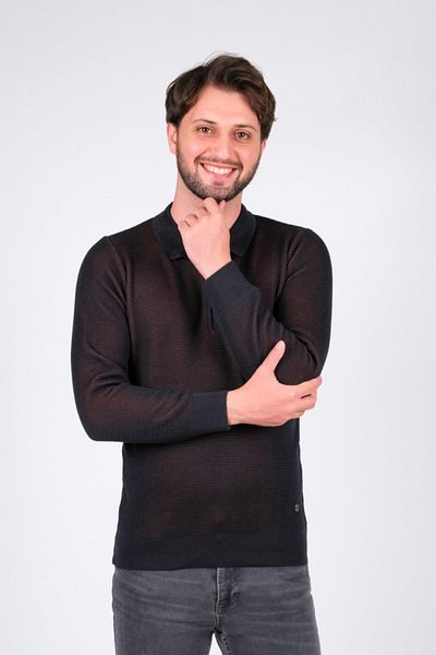 Çizgi Triko Ανδρικό πλεκτό πουλόβερ με φερμουάρ με λαιμόκοψη πόλο με μοτίβο κλασική μέση και μανίκι ελαστικό υφαντό ατσάλι