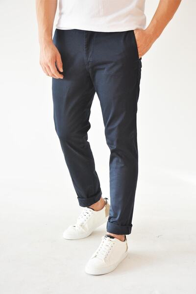 Luppo Club بنطلون رجالي من قماش تشينو بقصة ضيقة باللون الكحلي