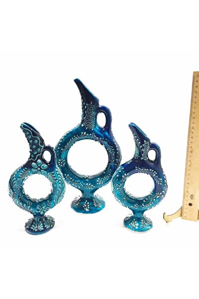 Sultan Çini -el Emeği Turkuaz 3'lü Hitit Vazo Seti