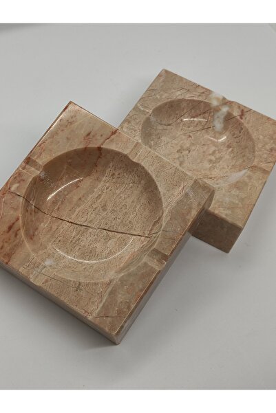 Pergamon منفضة سجائر من الرخام السميك باللون البيج، قطعة واحدة