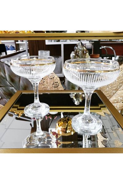 Paşabahçe Lav 6-Piece Gold Gilded Glass Ice Cream Set - Snack Bowl and Ceyi Zlık