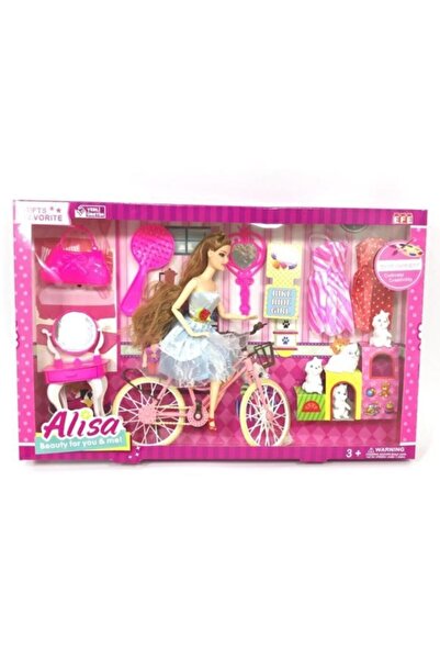 Genel Markalar Iptal Bisikletli Alisa Barbie Bebek Seti Aksesuarlı Kutulu D:4