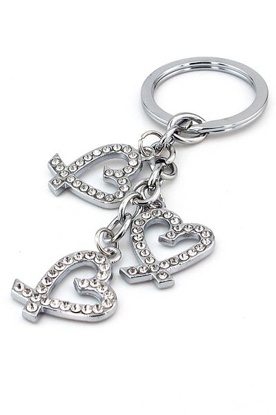 Solfera Shiny Rhinestoned Hearts Dangle Metal Keychain Kc868