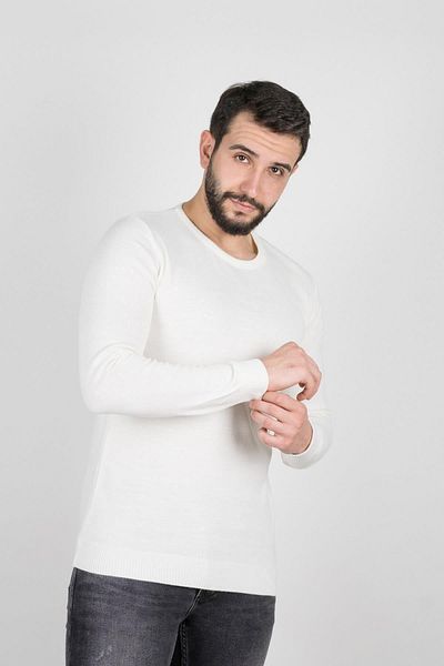 Çizgi Triko Κανονικό ανδρικό πλεκτό κοκάλι πουλόβερ με λαιμόκοψη μανίκια και μέση ελαστική χειμώνα