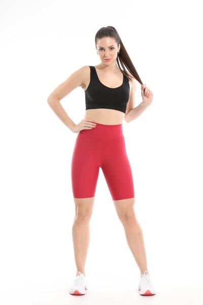 LIWITS Jambiere roșii pentru femei cu talie înaltă - Biciclist din lycra elastic elastic
