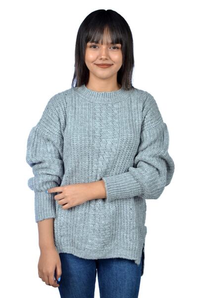 mykonsept Дамски сив вълнен кардиган с странични цепки