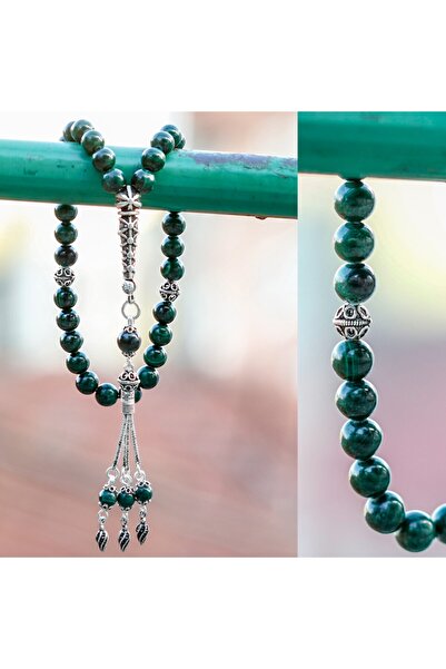 TESBİHCİBABA Gümüş Tasarım Malahit Taşı Tesbih Tb8075