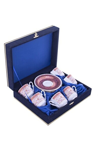 Sultan Çini -6'lı El Emeği Kadife Kutulu Kahve Takımı