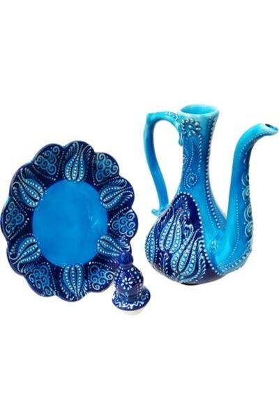 Sultan Çini -çini El Emeği Çini El Yapımı Çini Ibrik Seti Alt Tabaklı Turkuaz