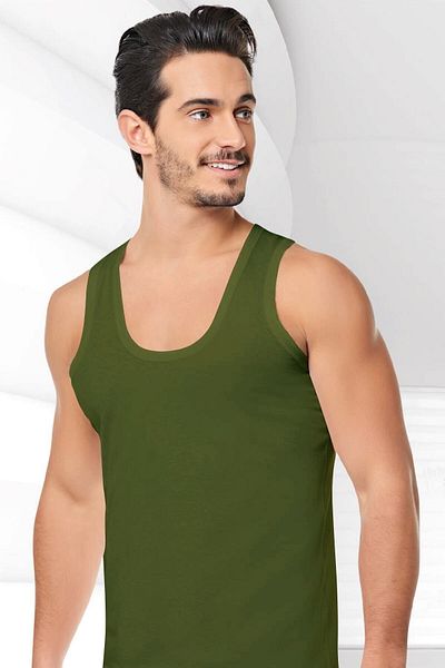 Seher Yıldızı Seher Men's Combed Cotton Undershirt Green Dark 100% Cotton Set of 6