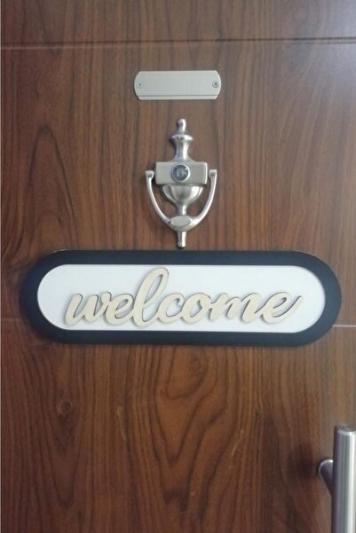 AVMmarketim Welcome Yazılı Kapı Süsü Ahşap Kapı Süsü Dekoratif Duvar Süsü