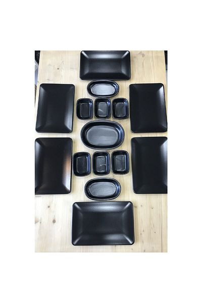 Keramika Square 15 Pieces Breakfast Treat Set for 6 Persons Matte Black
