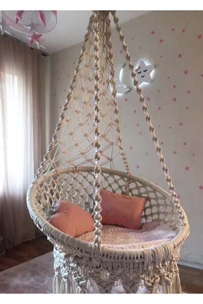 Turuncu Tasarım Krem Makrome Hamak Salıncak