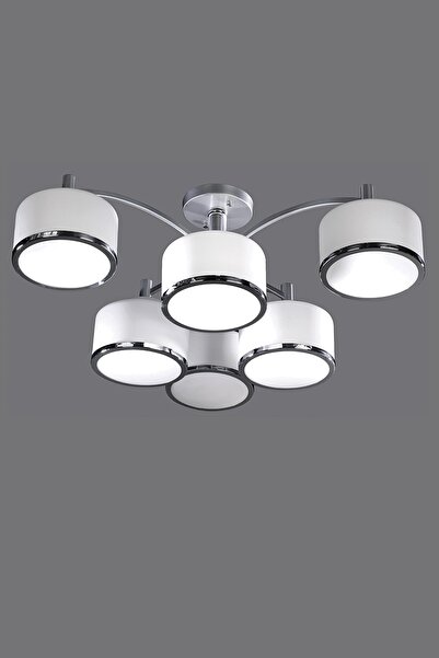 Avize çarşısı Magnum 6 Kollu Krom Plafonyer Tavan Avize|Beyaz Camlı|6xE27 Duy...