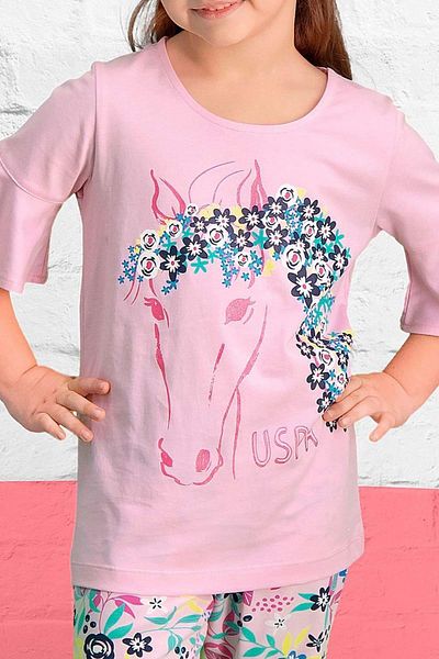 U.S. Polo Assn. Set de pijamale roz pentru fete cu licență