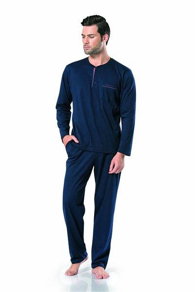 Pierre Cardin Ανδρικό σετ πιτζάμες με μακρύ μανίκι Navy Blue Combed Cotton 5454