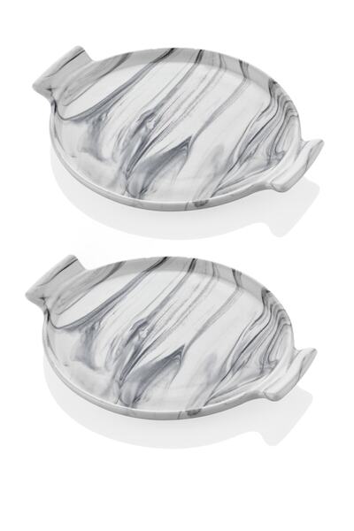 SETABIANCA Mermer Görünümlü 2li Pasta Sunum Tabağı 21 Cm