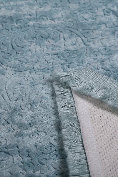 Bonny Home Nova Blue 80x150 εκ. Βαμβακερό, αντιολισθητικό, βελούδινο χαλάκι μπάνιου με μεγάλα κρόσσια