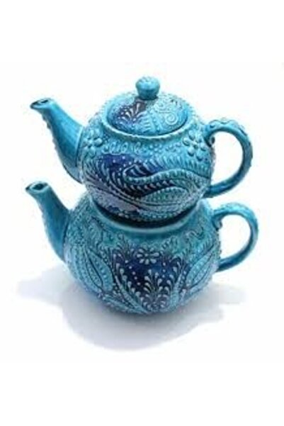 Sultan Çini -çini El Emeği Turkuaz Çaydanlık