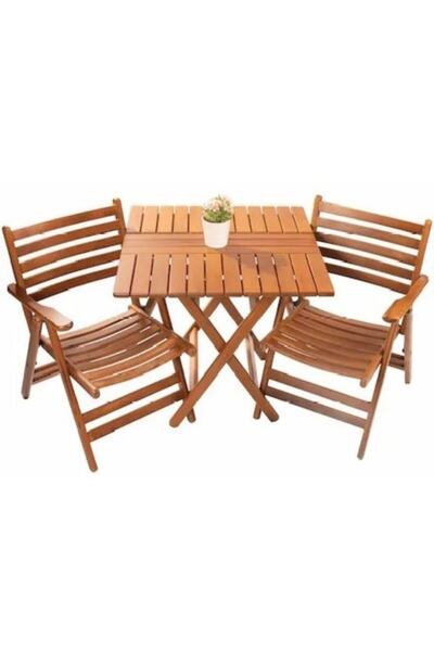 Genel Markalar Gümbet Ahşap Bahçe Balkon Seti: 80x80 Masa + 2 Sandalye Katlan...
