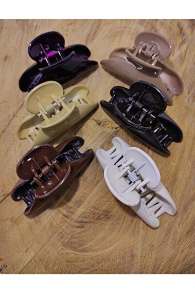platin hediyelik 6 Pieces Brown Colored Medium Size Half Moon Latch Buckle Women's Hair Clip