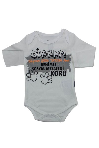 Miniworld Baby Boy Gray Social Distance Attention 3 Piece Baby Set K3292