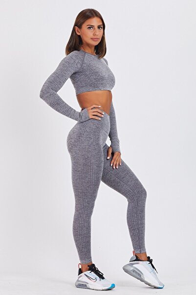 Gymwolves Women's Long Sleeve Seamless Sports T-Shirt | Crop Tops | Ash Color | Activated Series |