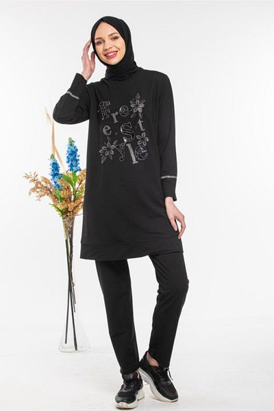 CNG MODA Women's Hijab Floral Jewelled Tracksuit Set Brand New