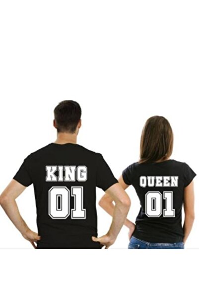 HediyeMania Stil special de tricou pentru cupluri 2 bucăți King Queen cu impr...