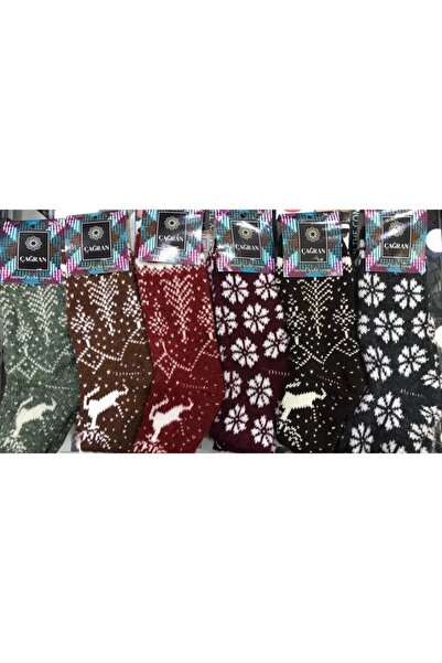 çağran Kadın Karışık Renk 6 Adet Dokuma Yün Patik Çorap