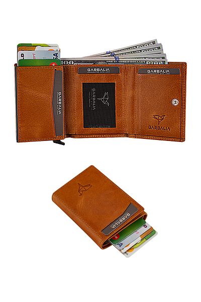 Garbalia 100% Χειροποίητο Crazy Leather Mechanism Mustard Yellow Cardholder Money Portfolio