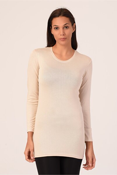 DISENTIS MODEST Dugi bež bodi od viskoze - okrugli izrez, dugi rukavi