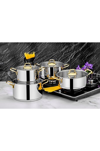 ÖZLİFE 8 Parça Tencere Hüma Model Çeyiz Seti Sade Gold