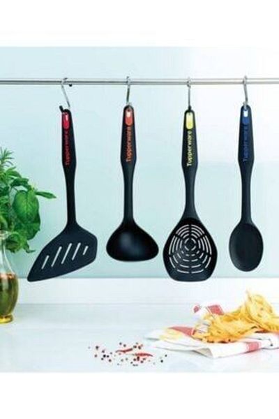 Tupperware Serving Utensils 4-Piece Spoon, Colander, Spatula, Mini Ladle