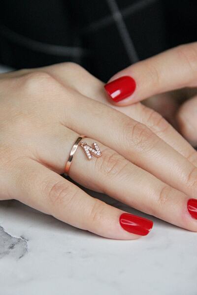 Argentum Concept N Harfi 925 Ayar Gümüş Rose Yüzük - Y021701