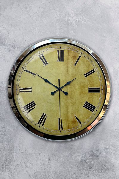 Kasva Concept Gift 40 cm Chrome Metal Antique Wall Clock