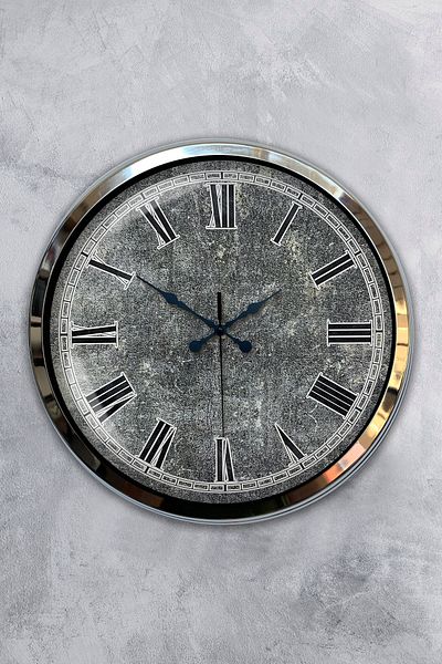 Kasva Concept Gift 40 cm Chrome Metal Engraved Wall Clock