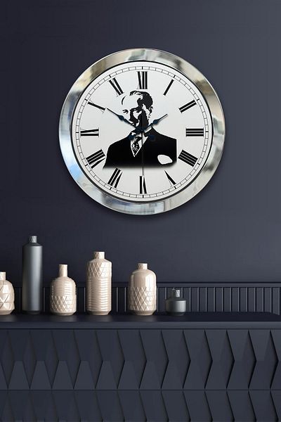 Kasva Concept Gift 36 cm Chrome Metal Ataturk Wall Clock