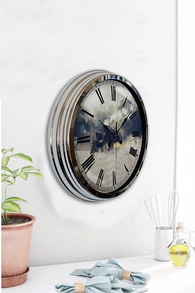 Kasva Concept Gift 40 cm Chrome Metal Land Wall Clock